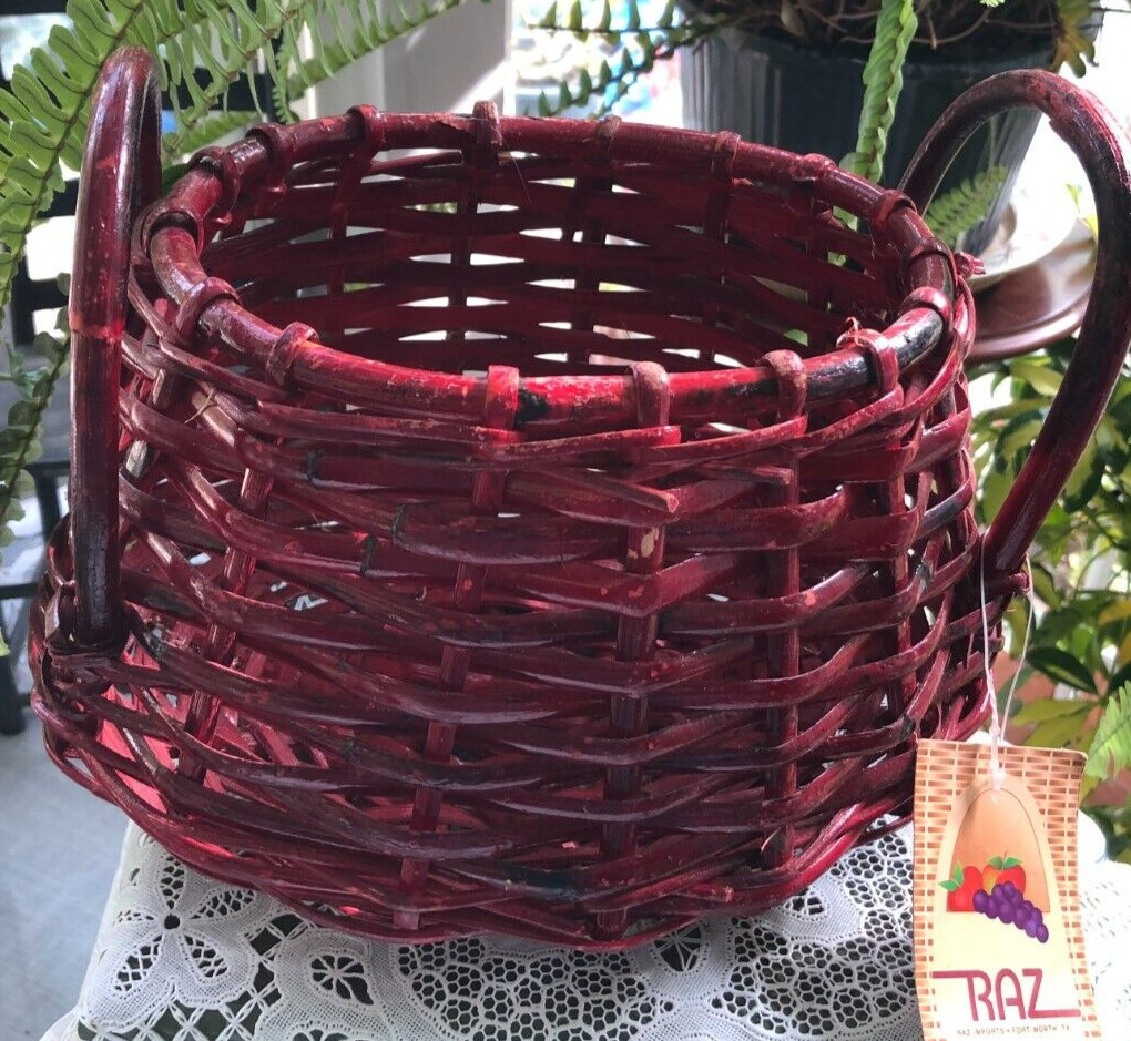 RAZ RED OVAL BASKET  - 5.25"H X 9.5" X 7.5"