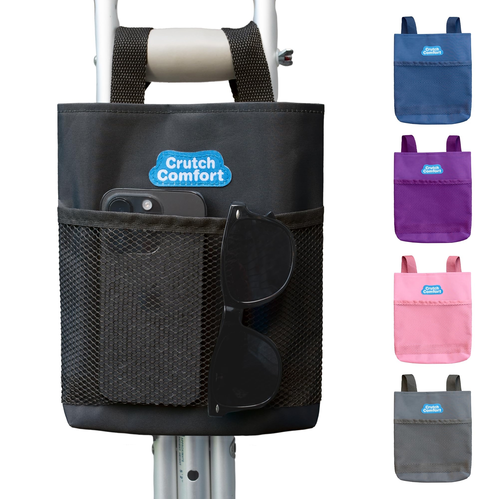 Large Universal Crutch Bag 2 Pockets 8"x9" Convenient Tote for Standard Crutches