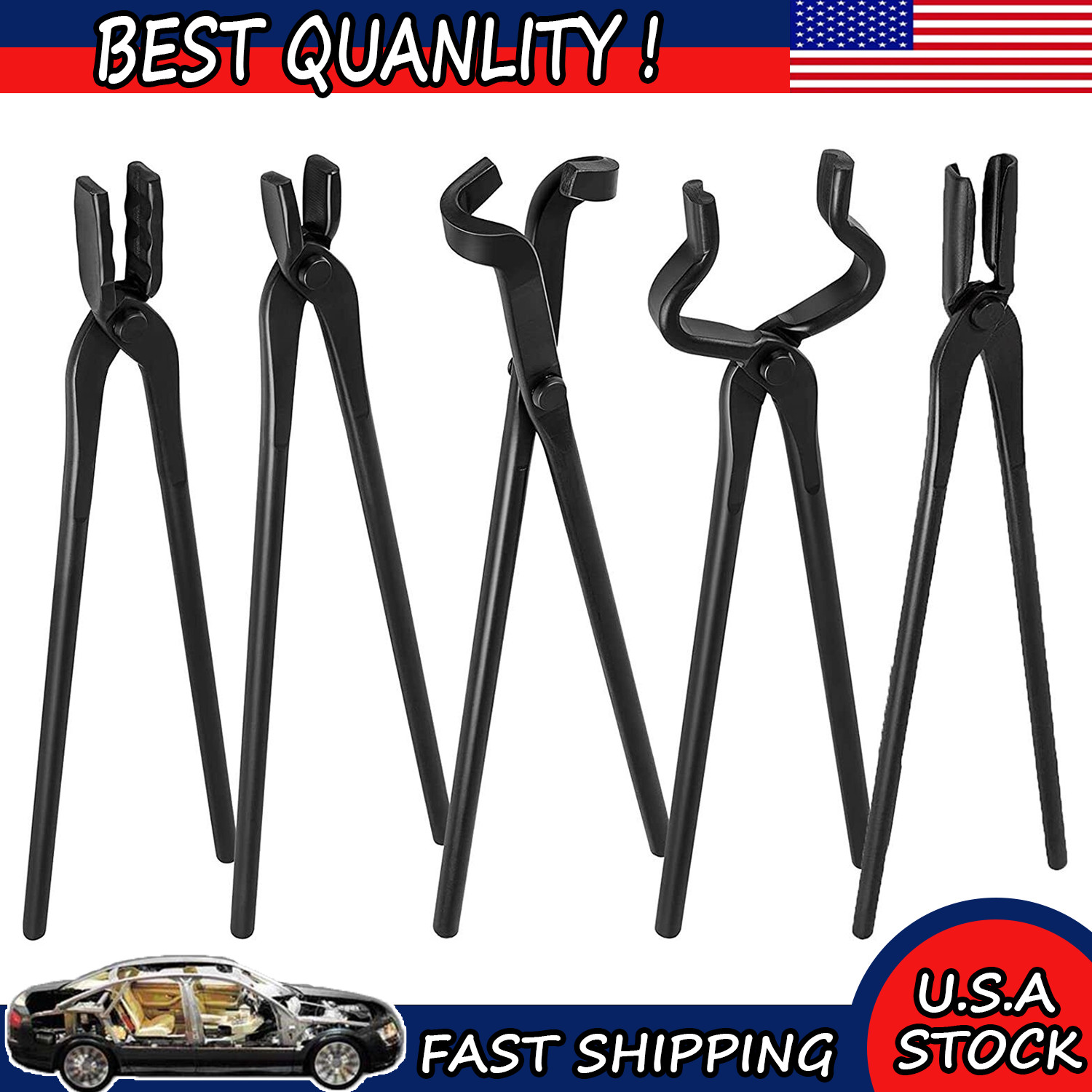 Knife Making Tongs Set Tools Blacksmith Bladesmith Tong Vise Anvil Forge 5 PCS