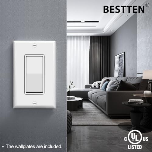Pack Decorator Light Switch with Wallplate, 15A 120/277V, Single Pole 10 white