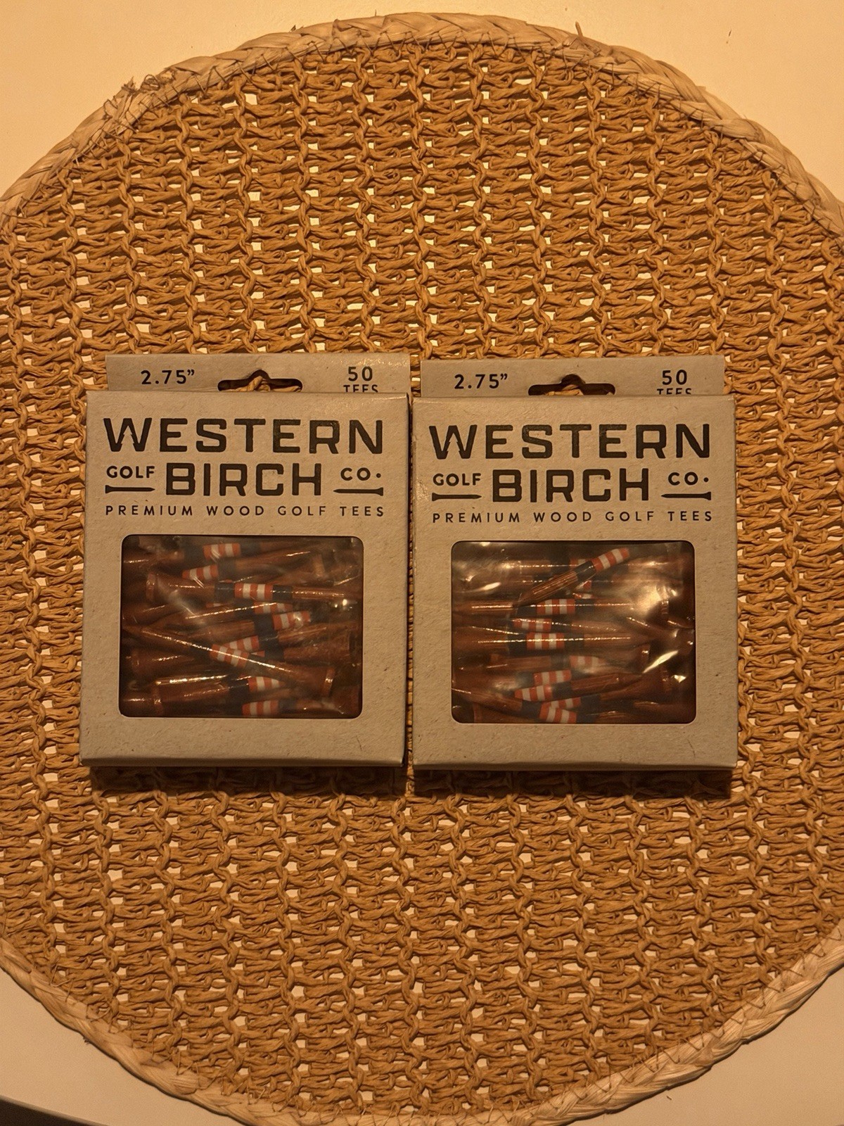 2X Lot of Western Birch Golf Co. 2.75” Premium Wood Golf Tees (White/Red/Blue)