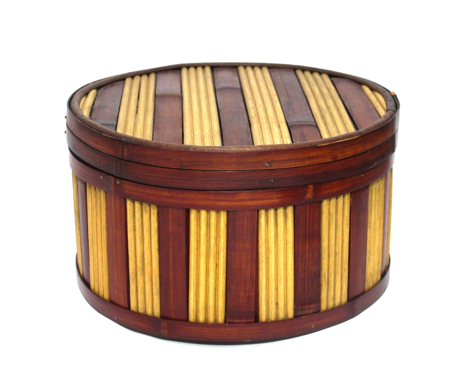 Bamboo Wood Box 10" Round Lidded Two Tone Stripe