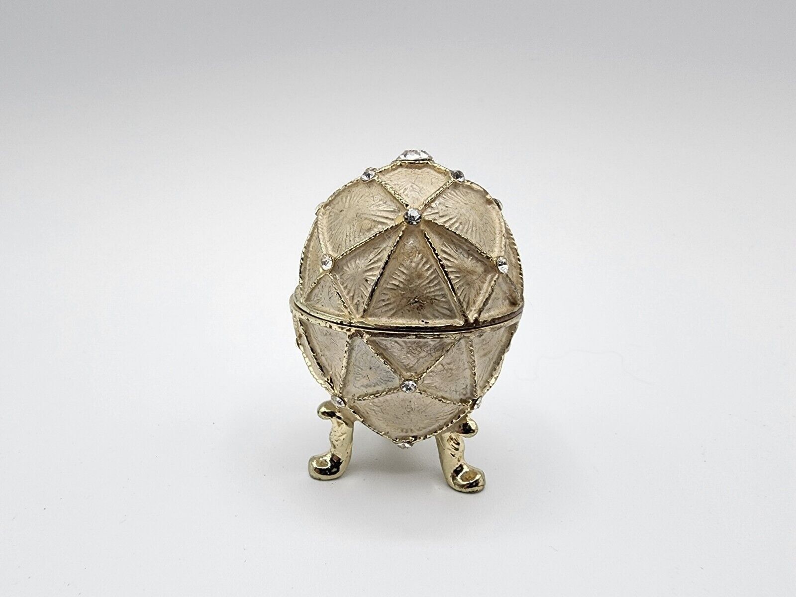 Small Metal Egg trinket box 2 1/4” Enamel Footed
