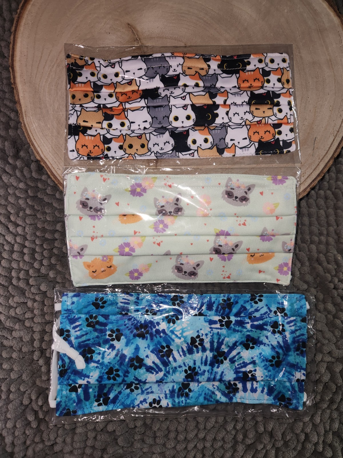 3x~CATS/Kitten Hand Made Cotton Face Mask Pleated w Elastic Washable Reusable