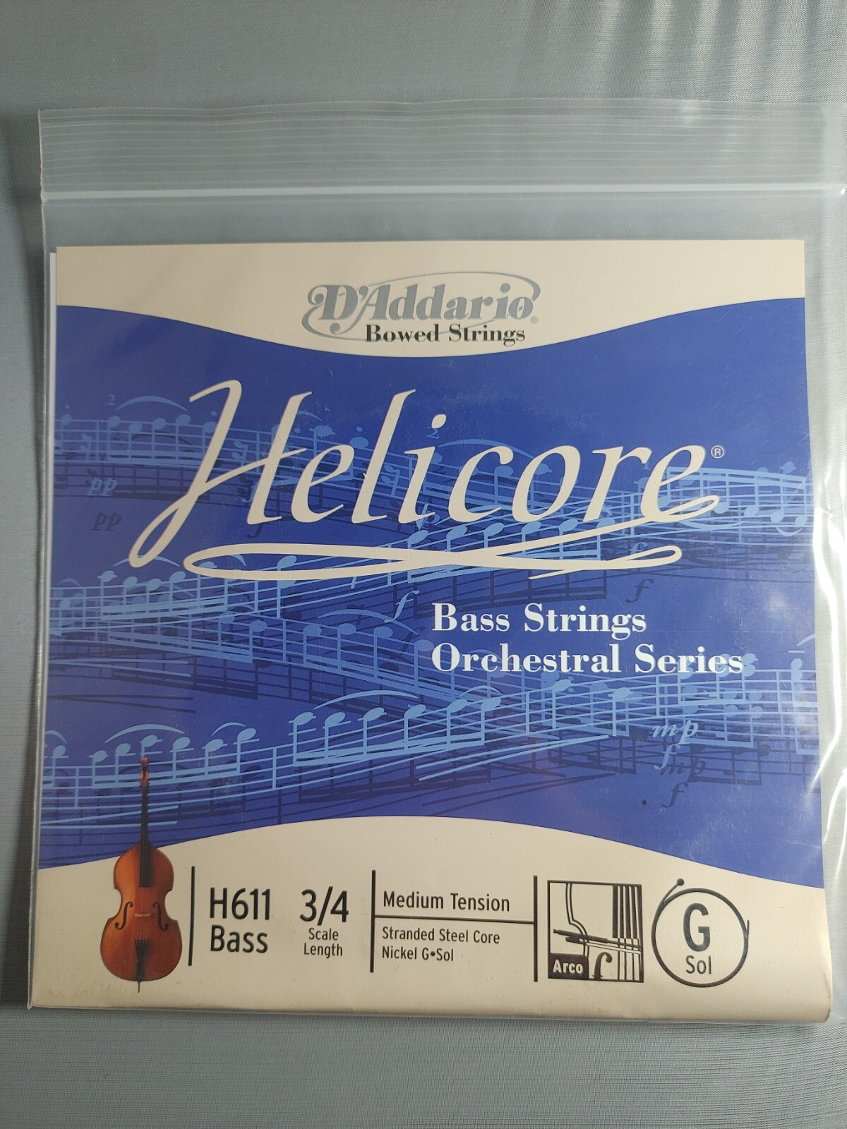 D'Addario H61134M Helicore Bass G 3/4 Orchestral Medium Tension