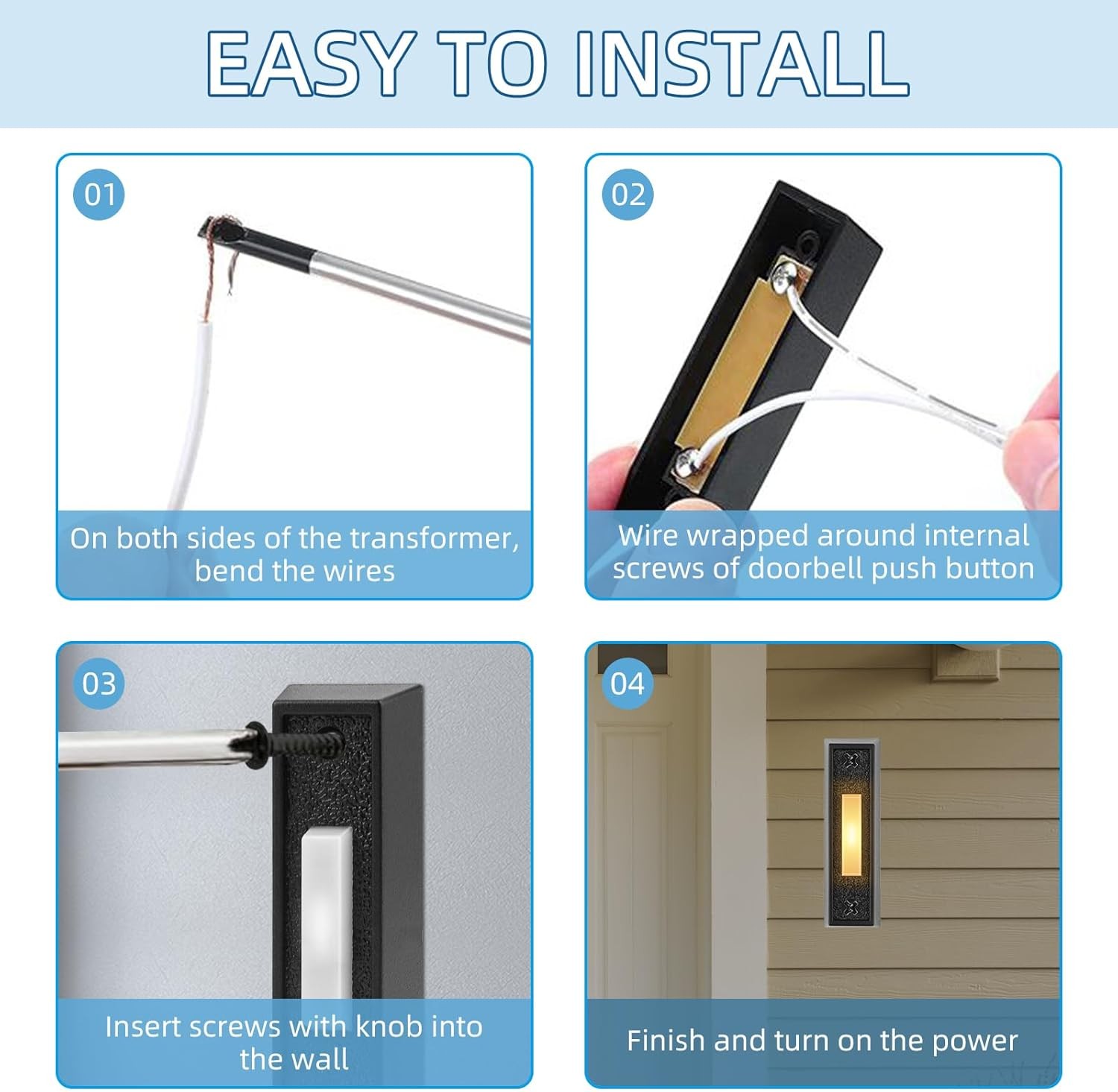 2 Pcs Lighted Doorbell Button, Wired Door Bell Push Buttons LED Door Chime, Wall