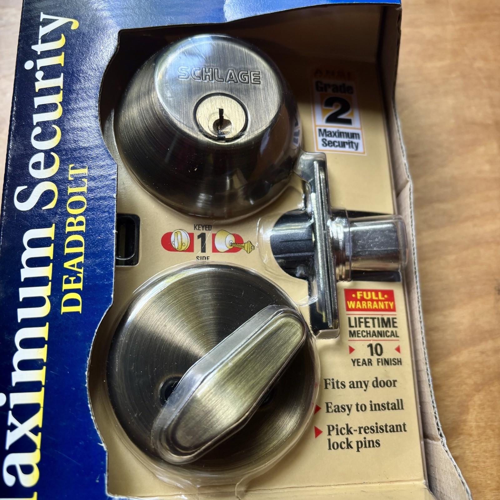 Schlage Deadbolt Maximum Security Lock Set Antique Brass Grade 2 Security New!!