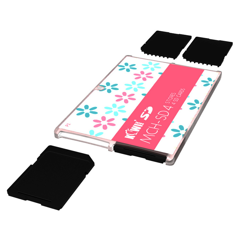 KIWI Ultra Slim Memory Card Holder Storage Protector Fits 4SD Cards Compact Pink