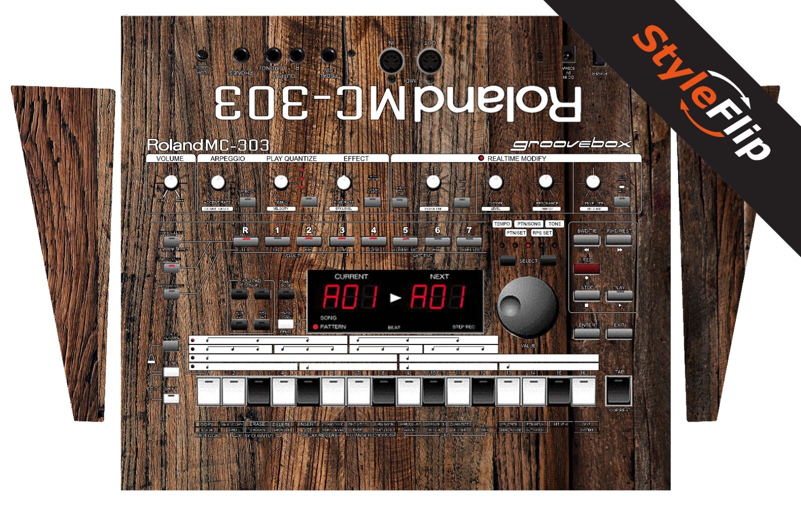 Roland MC-303 Groovebox | Wood 3 | Protective Decal | StyleFlip Skins