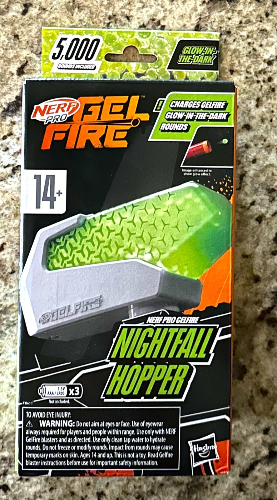NERF PRO Gelfire Nightfall Hopper, 5000 Glow-in-the-Dark Dehydrated Rounds, NIB