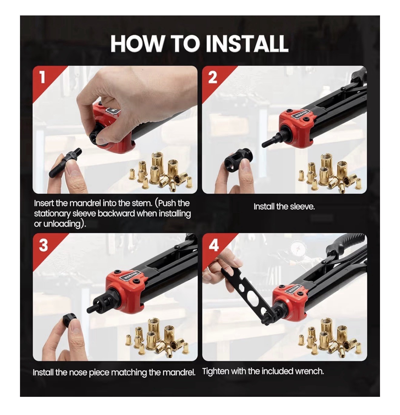 WOBANK 16” RIVET NUT TOOL KIT [Missing Pieces: See Pics/description]