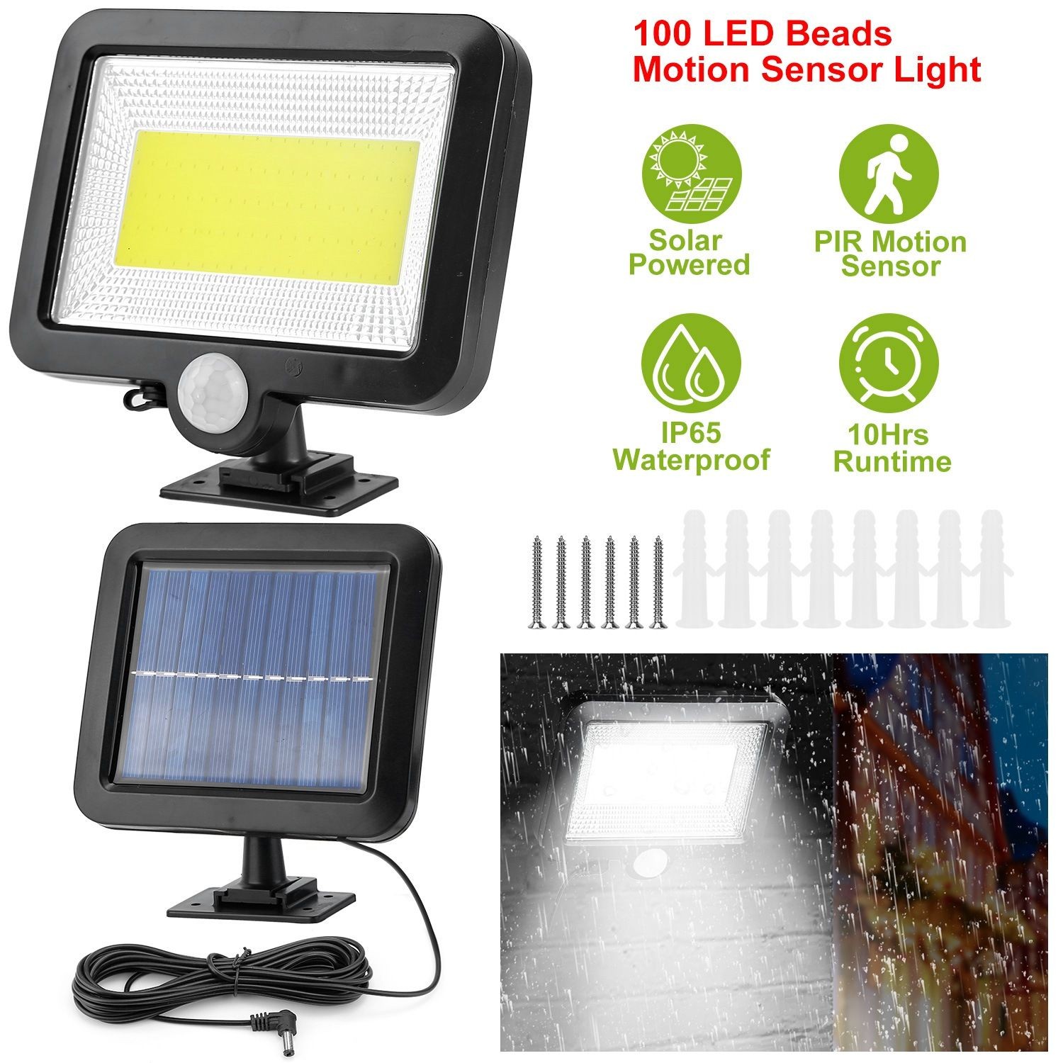 Solar Powered Wall Lights Outdoor 100 LED Beads Motion Sensor Lamp IP65 Waterpro