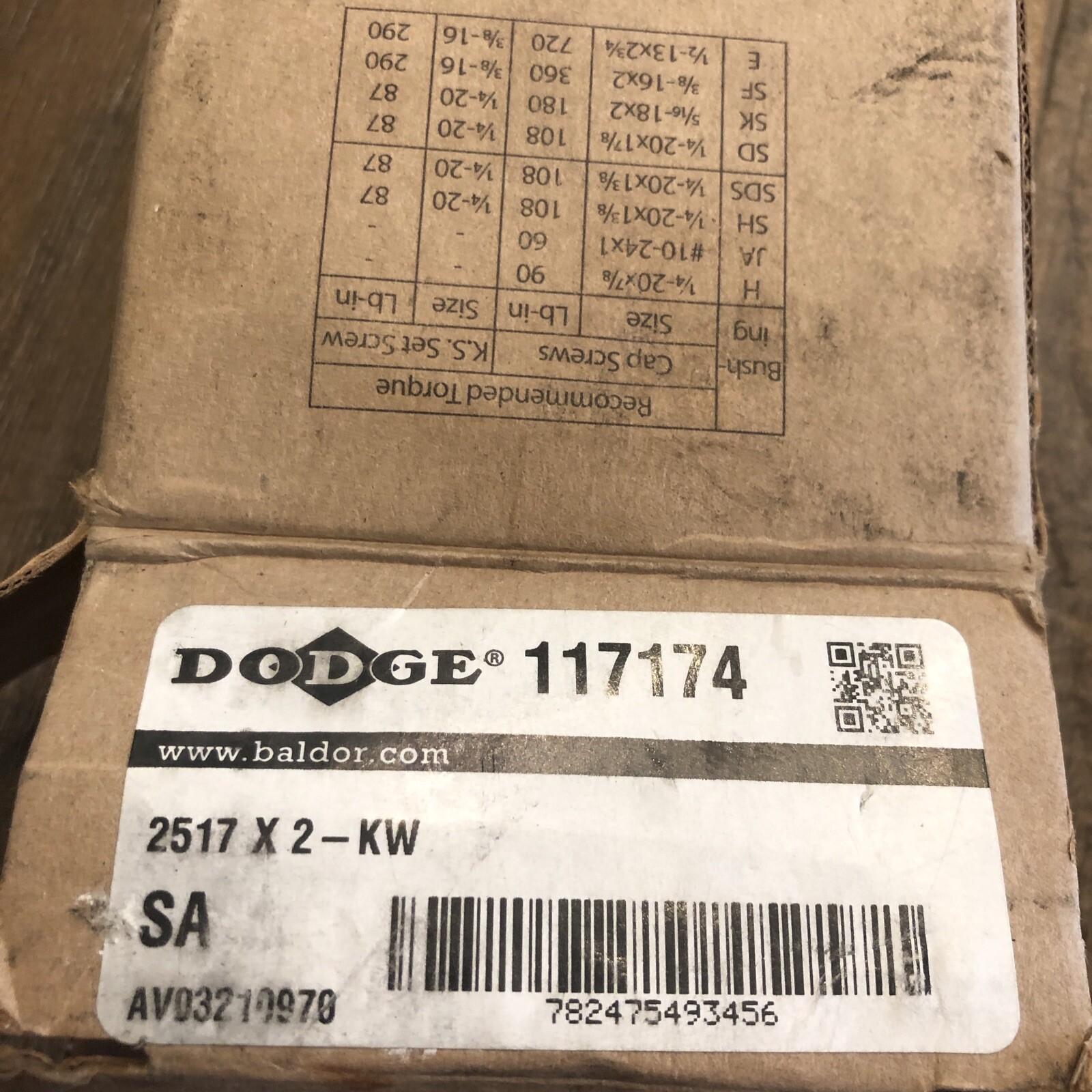 DODGE 117174 2517 X 2-KW Taper Lock Bushing Baldor