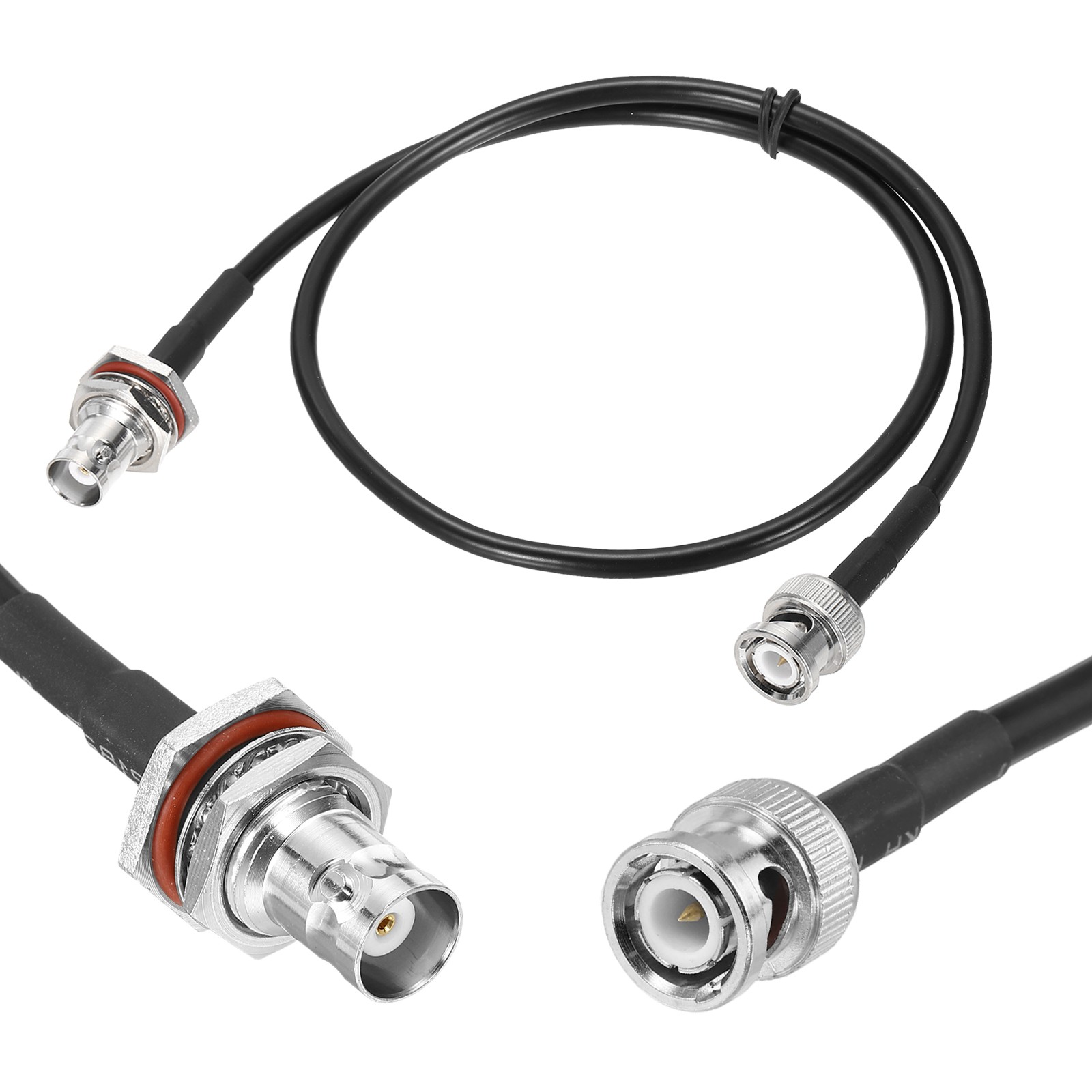 Black RG58 BNC Cable 1.6ft, 50 Ohm BNC Male to BNC Female Bulkhead Cable