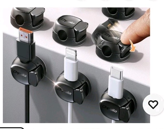 Chfeila Cord Organizer: Dual Spring & Clasp Cable Clips Black 16 Pack. E