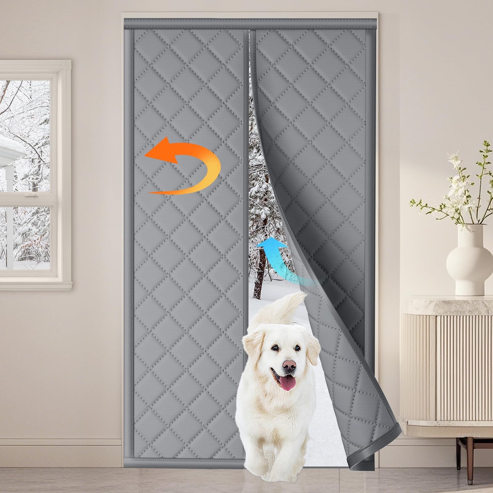 Magnetic Thermal Door Curtain Fits 32"X80" Doors, Thermal Door Cover for Wint...