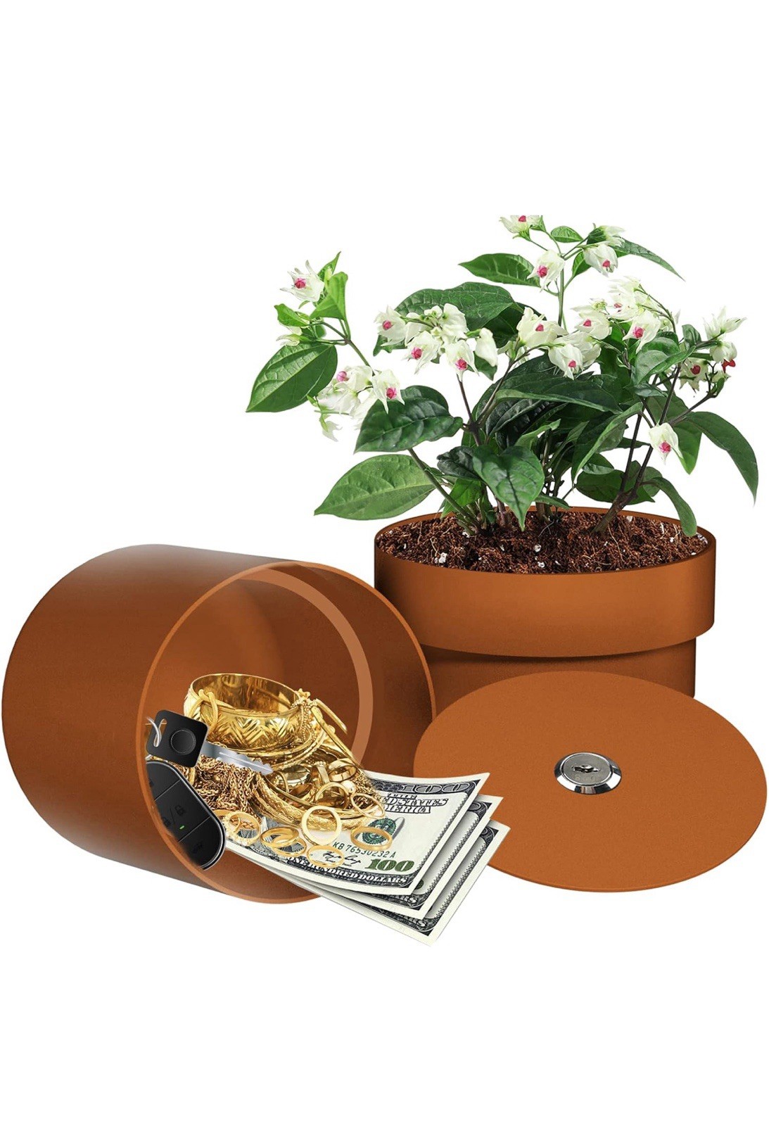 Flower Pot Hidden Safe, Secret Safe Compartment Lock Box-Brown