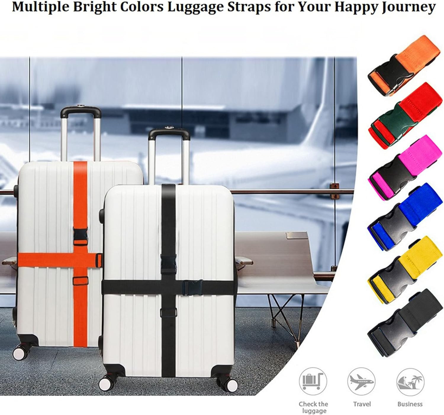 2 Pack Suitcase Straps, Bright Color Adjustable , TSA Approved (Orange)