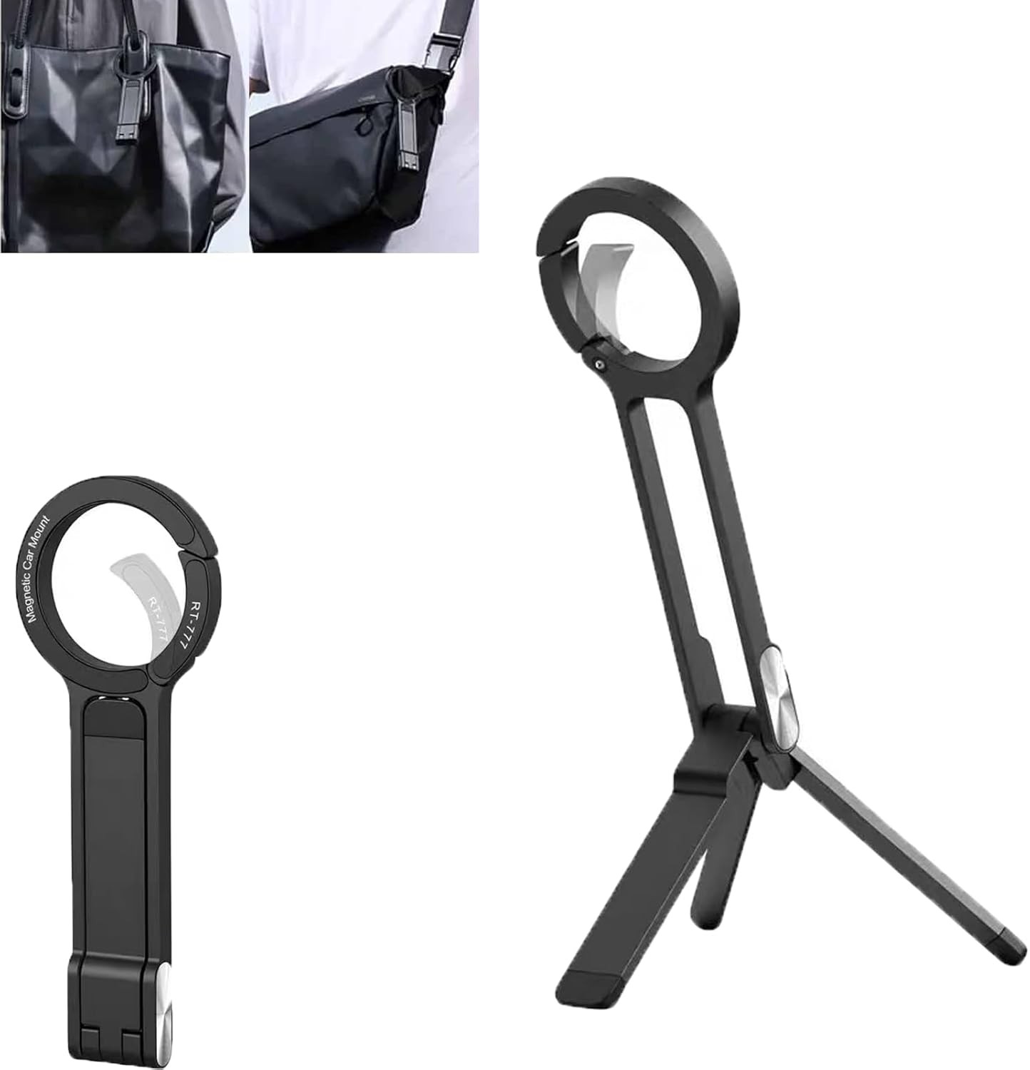 Phone Tripod, Magnetic Phone Holder with Spring Clasp, Adjustable Foldable