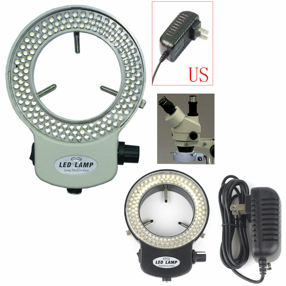 Adjustable 144 LED Bulbs Microscope Ring Light Illuminator Lamp US Plug Durable