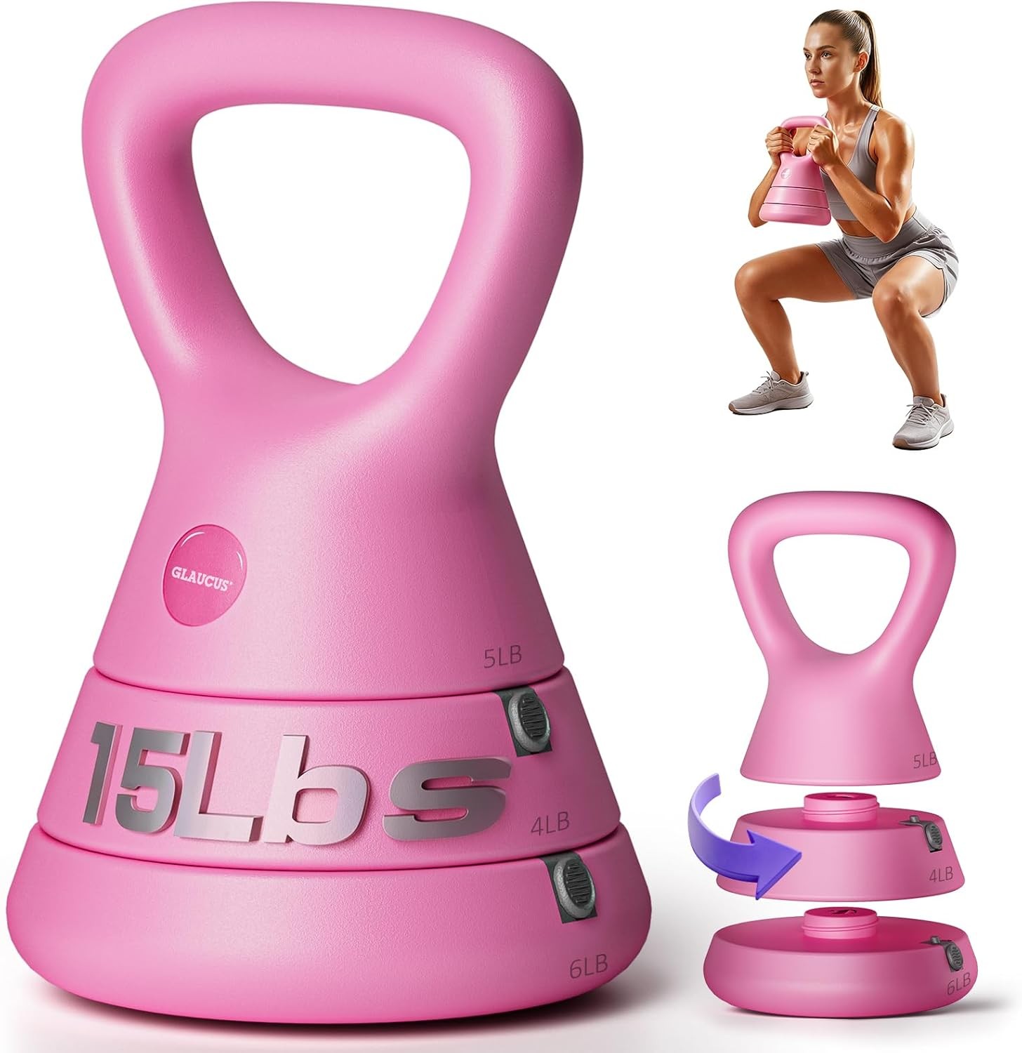 Adjustable 5lb 9lb 15lb Kettlebell Weights Set Ergonomic Design & Wide-Handle