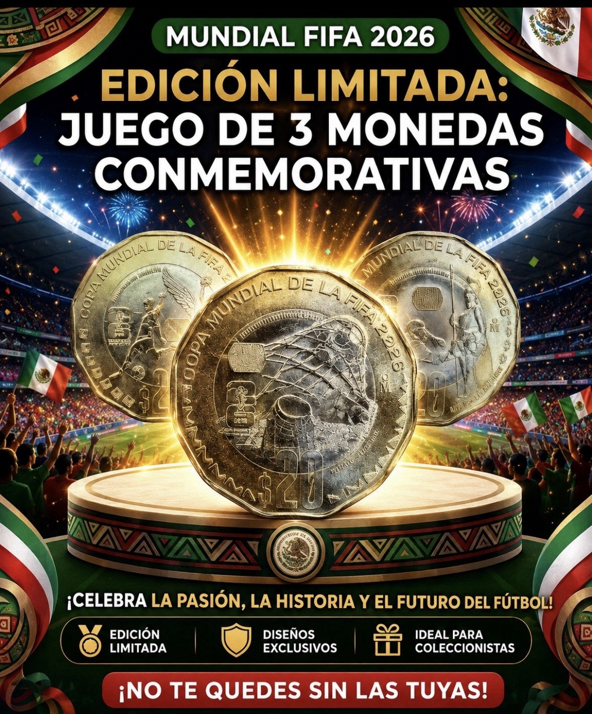 2026 FIFA WORD CUP MEXICO 20 PESOS  BI-METAL LOT 3 PCs (3)