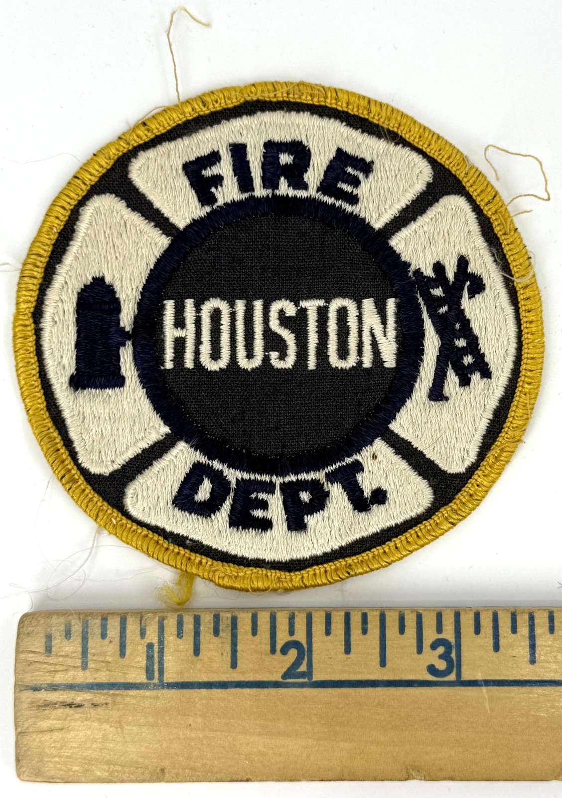 Vintage Houston Texas Fire Dept Patch Round Embroidered Uniform Badge Yellow