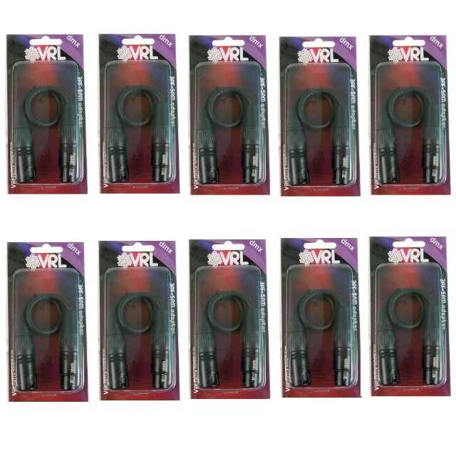10 VRL 3 Pin Female To 5 Pin Male DMX Lighting Cable Adapter