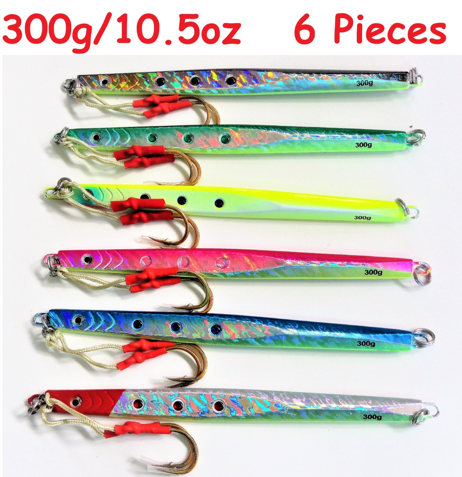 6 Pieces 300g/10.5oz Speed Vertical Knife Butterfly Jigs Saltwater Fishing Lures
