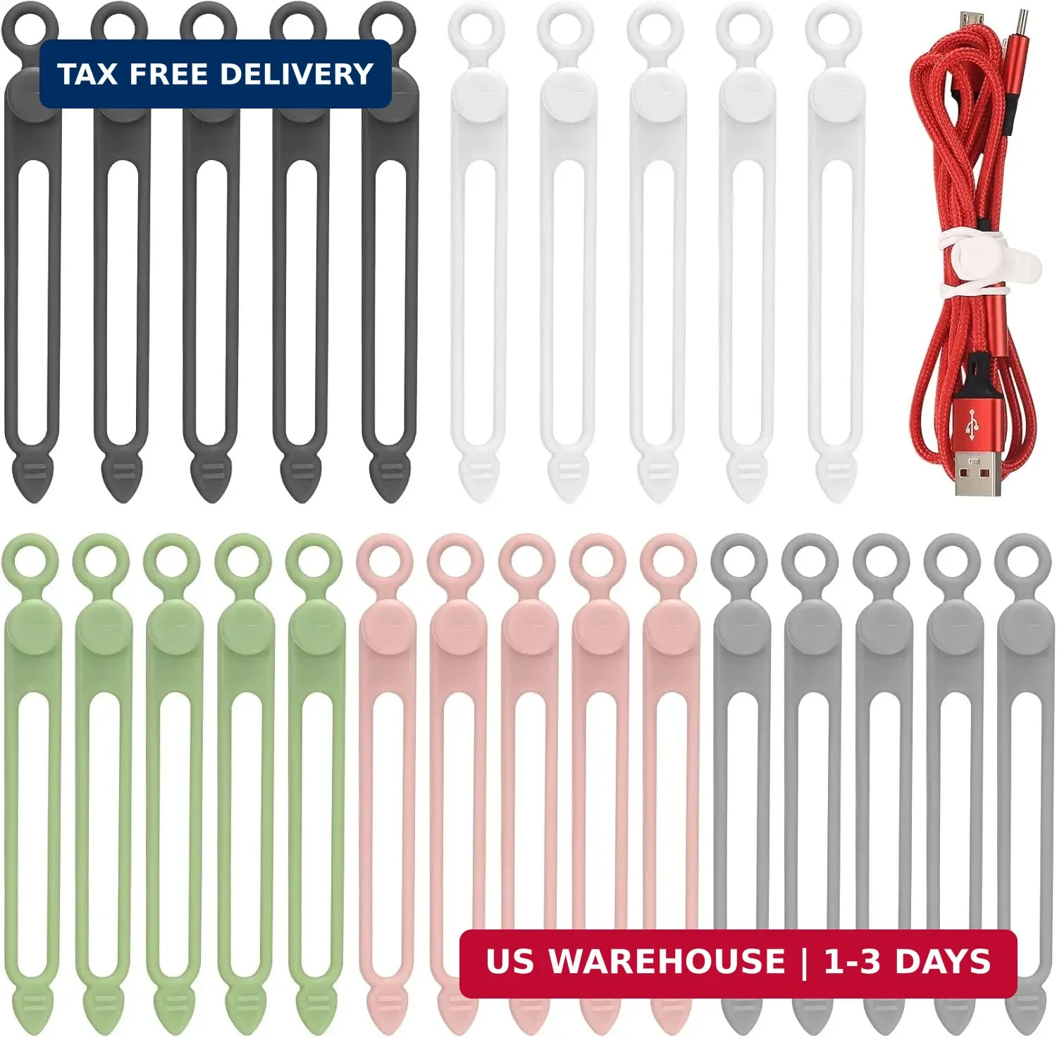 25 Pcs Silicone Cable Ties, Reusable Cable Straps Wire Organizer, Cable Manageme