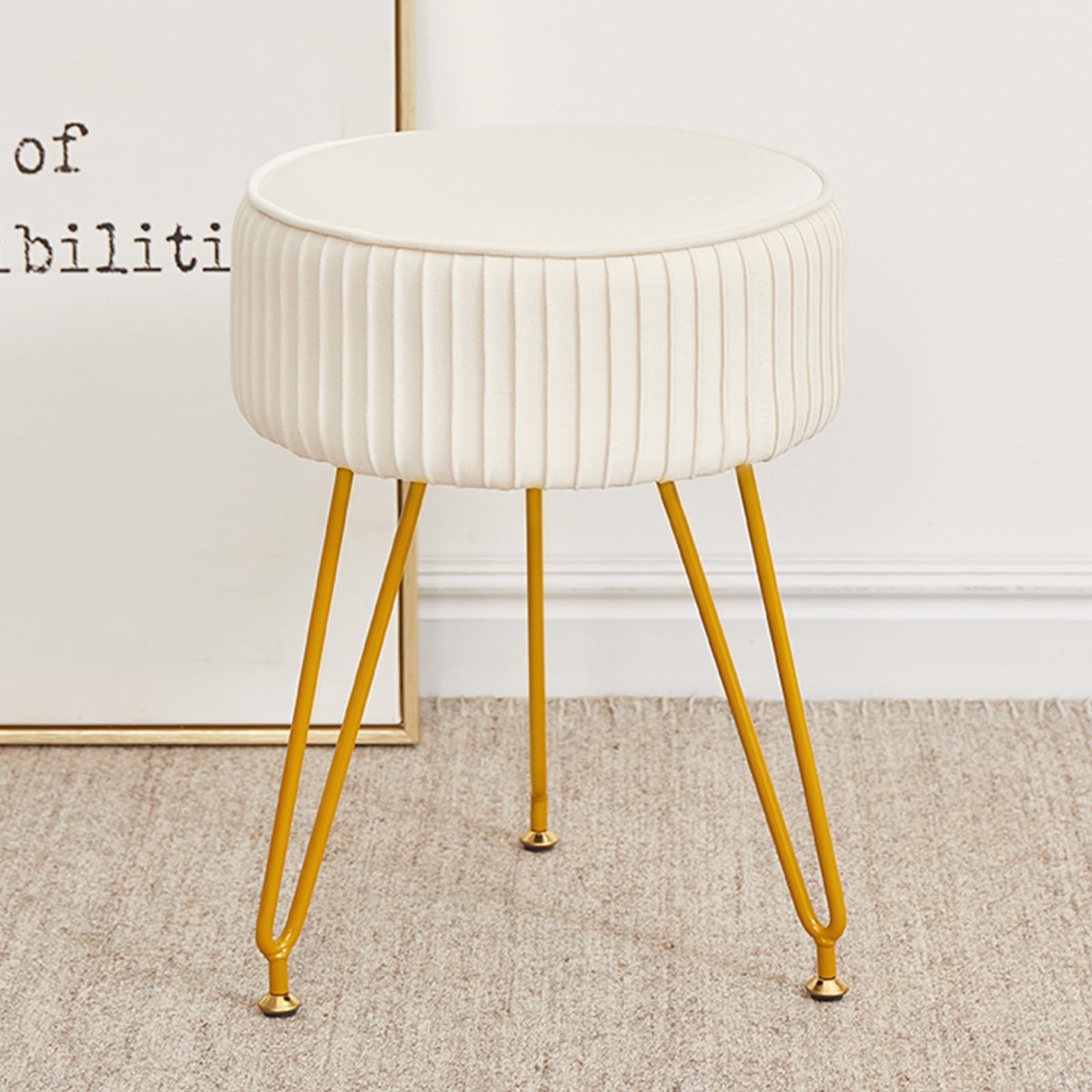 Velvet Vanity Stool, Modern Ottoman Foot Rest Stool with Adjustable Golden Le...