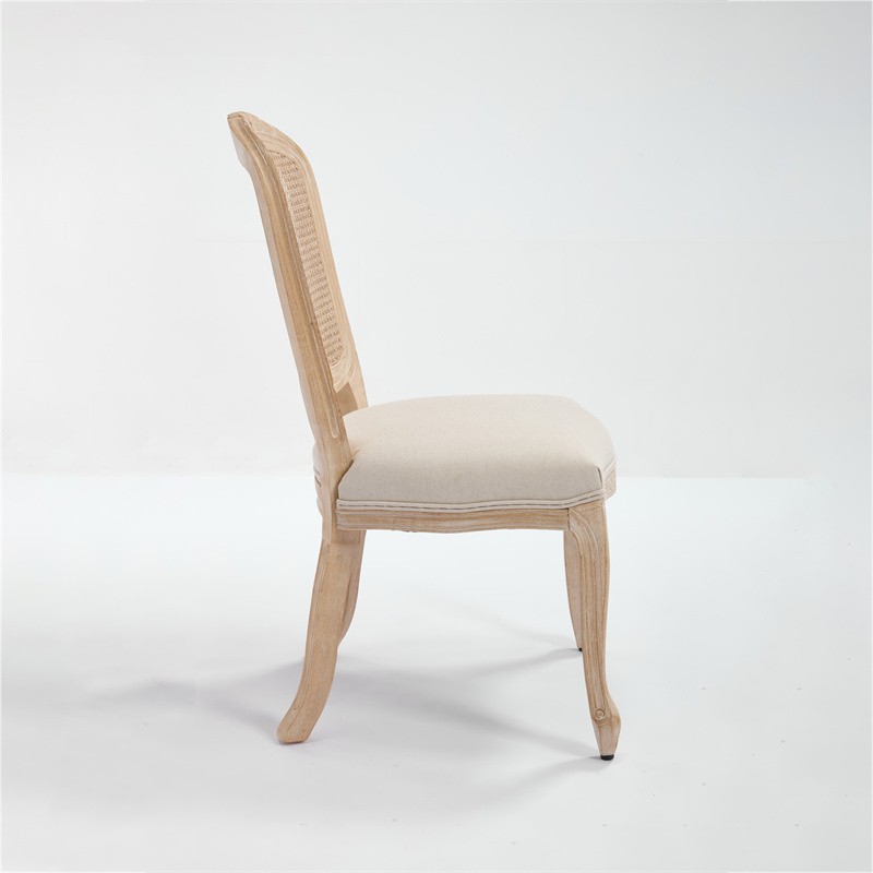 2 Set French Country Dining Chairs,Upholstered Chairs Nature Rattan Back,Beige