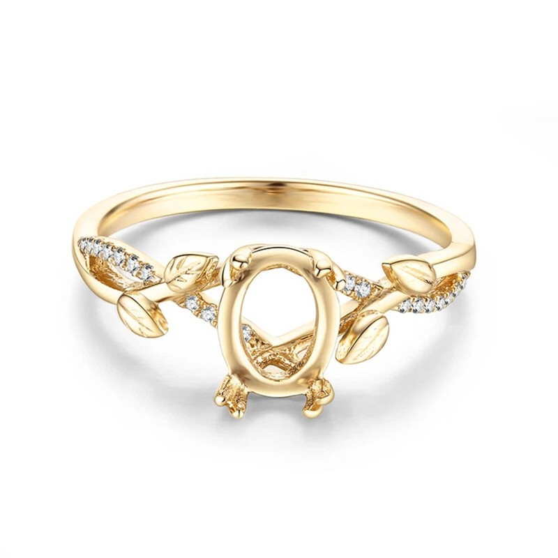 8x6mm Oval Semi Mount Ring 925 Silver Gold Plated Solitaire Side Accents Ring