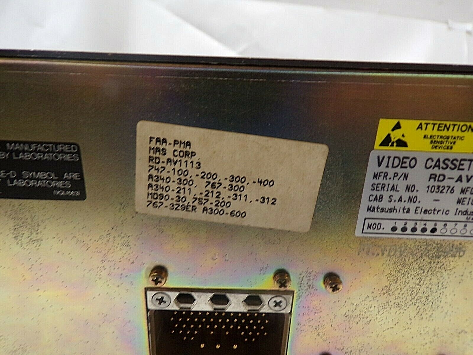MATSUSHITA VIDEO CASSETTE PLAYER RD-AV1113 ,103276 , MFG DATE : 11/1996