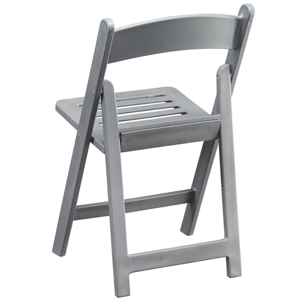 (50 PACK) Gray Resin Wedding Folding Chair with Slatted Seat