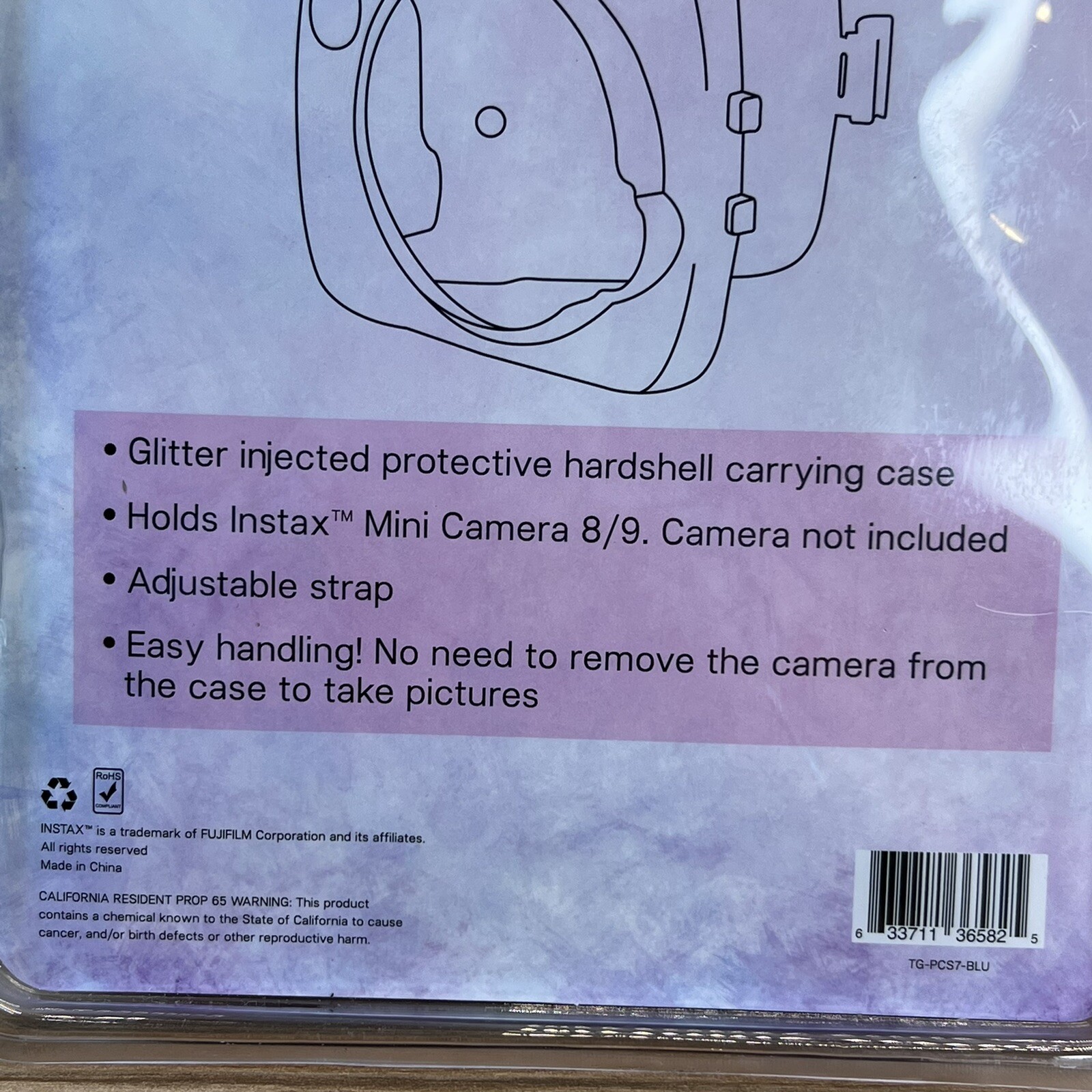 Hardshell Glitter Case for Mini Instant Camera Case with Shoulder Strap - Blue
