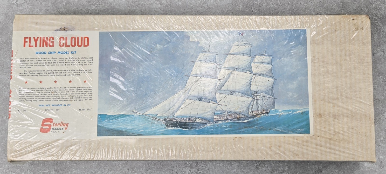 Vtg RARE SEALED Sterling Models 26" Flying Cloud Clipper Ship Kit FREE US SHIP