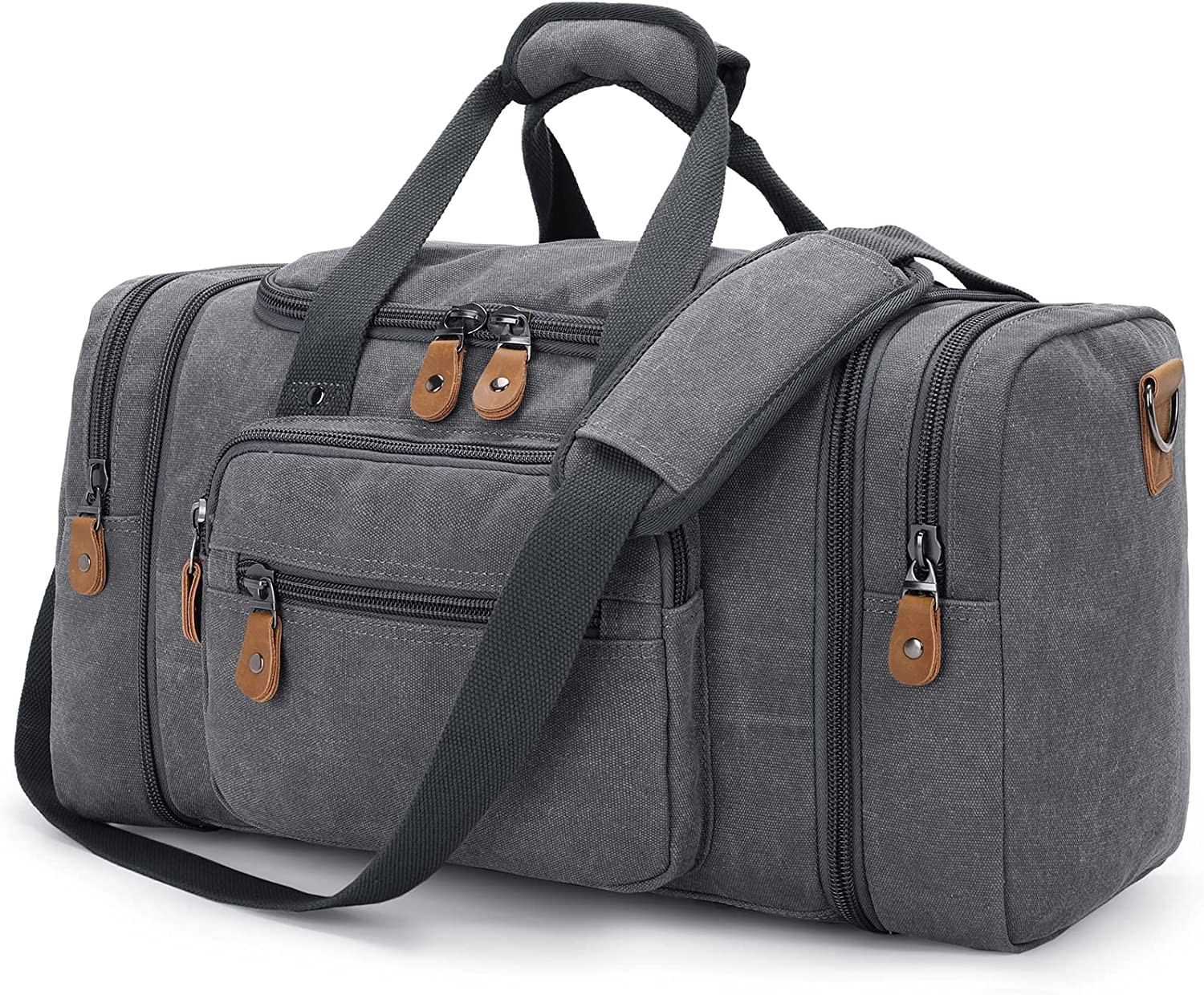 Canvas Duffle Bag for Travel, 60L Duffel Overnight Weekend Bag (Gray)