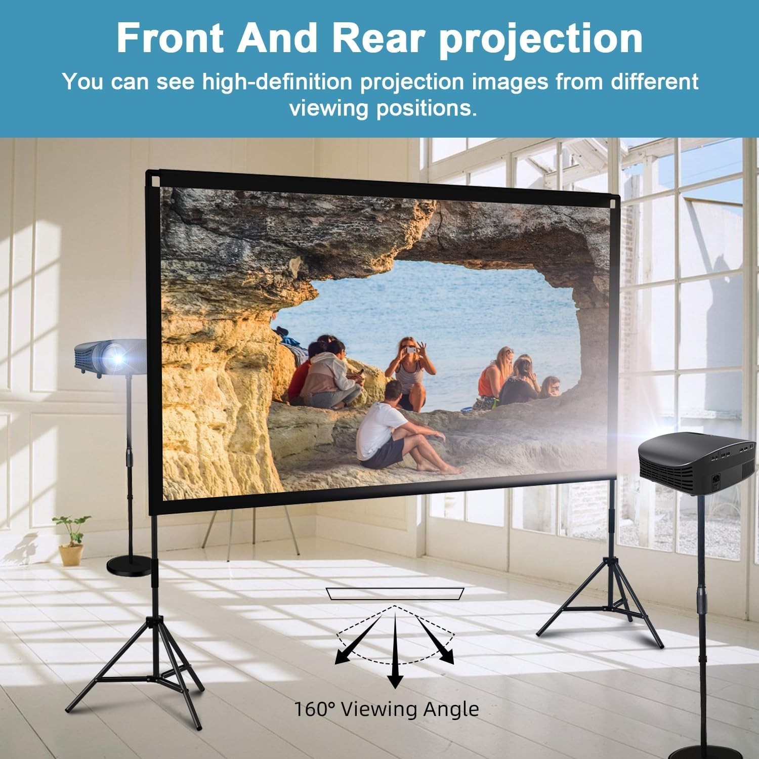 Foldable Projection Screen with Stable Tripod and 160-Degree Viewing Angle