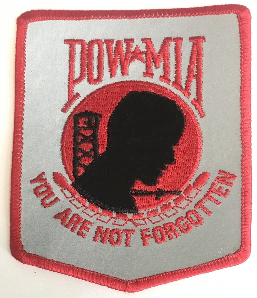REFLECTIVE PATCH - POW MIA - YOU ARE NOT FORGOTTEN - NEW VEST PATCH  RED SILVER