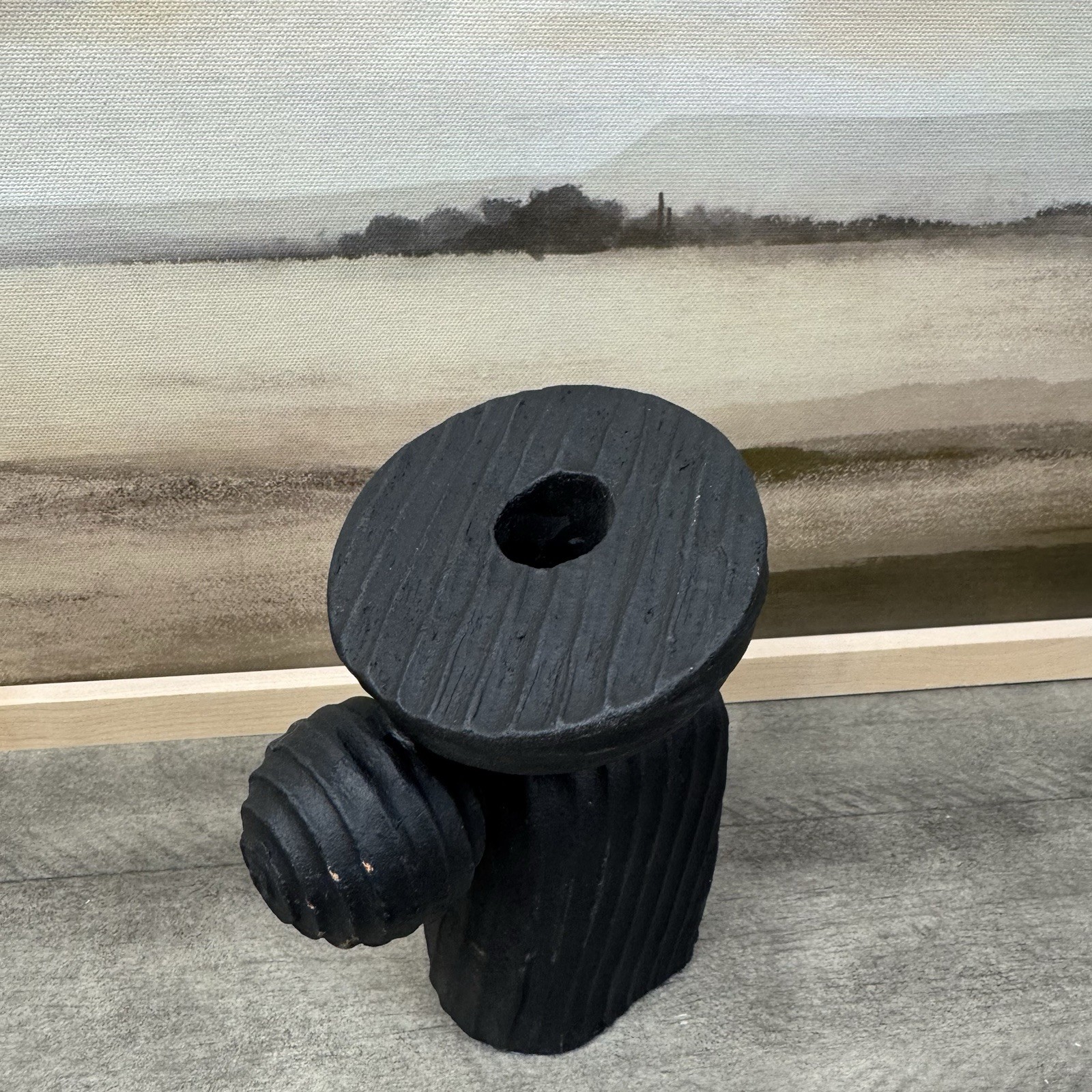 West Elm Asher Ceramic Taper Holder Tall Black Chipped Scuffed Read