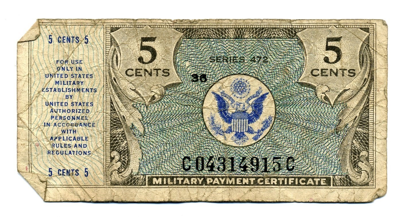 1948 US Military Payment Certificate 5 Cents MPC Series 472 (#1)