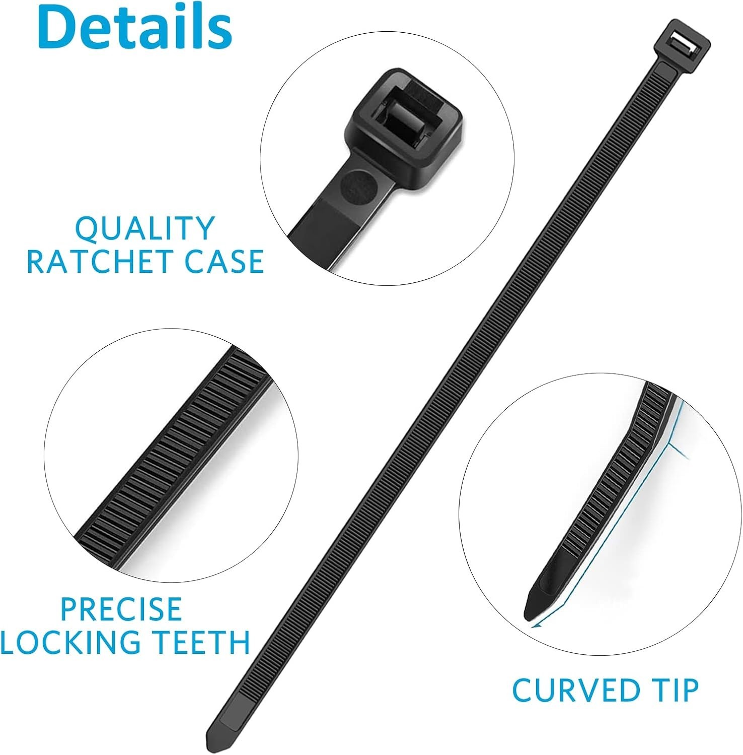 100 Count Black 12 Inch Zip Ties - Weather Resistant, Self-Locking Cable Ties