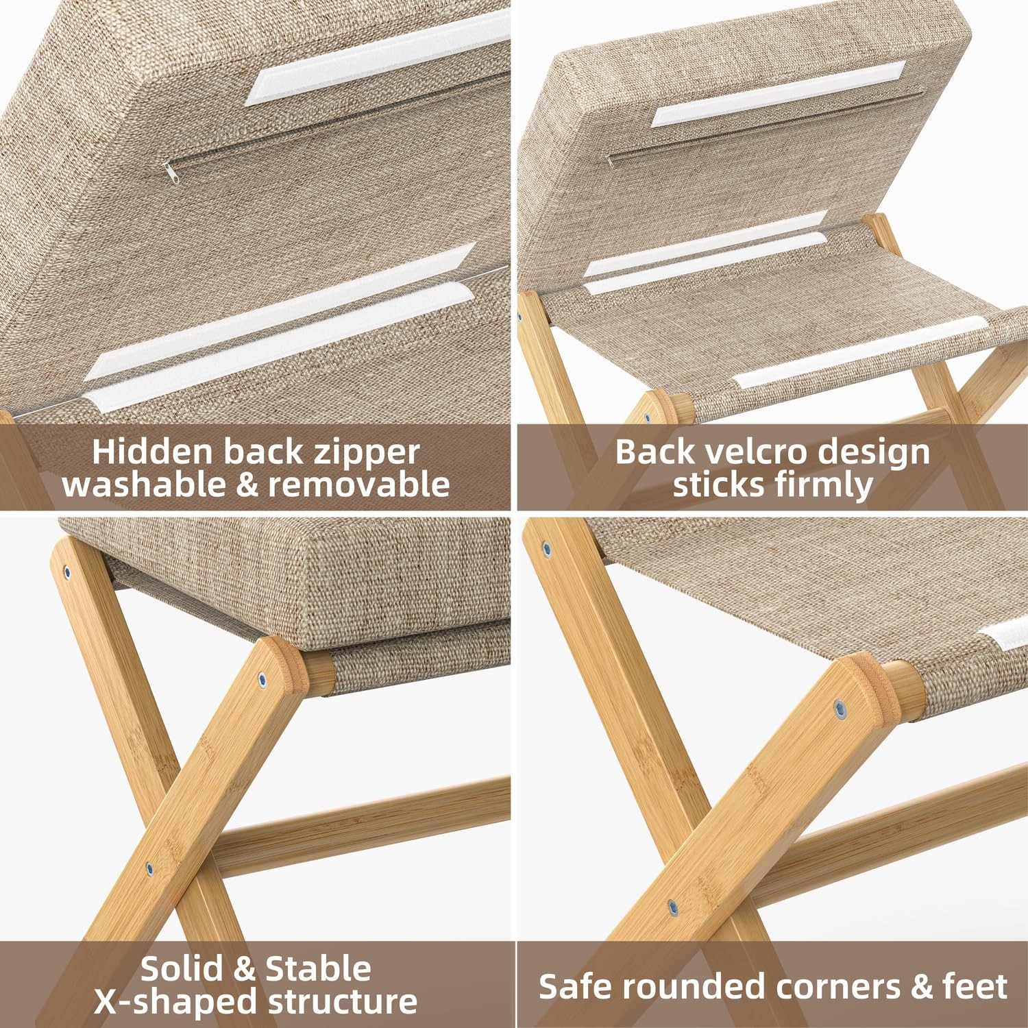 Foldable Foot Stool Ottoman, Modern Foot Rest with Bamboo X Legs & Thick Foam...