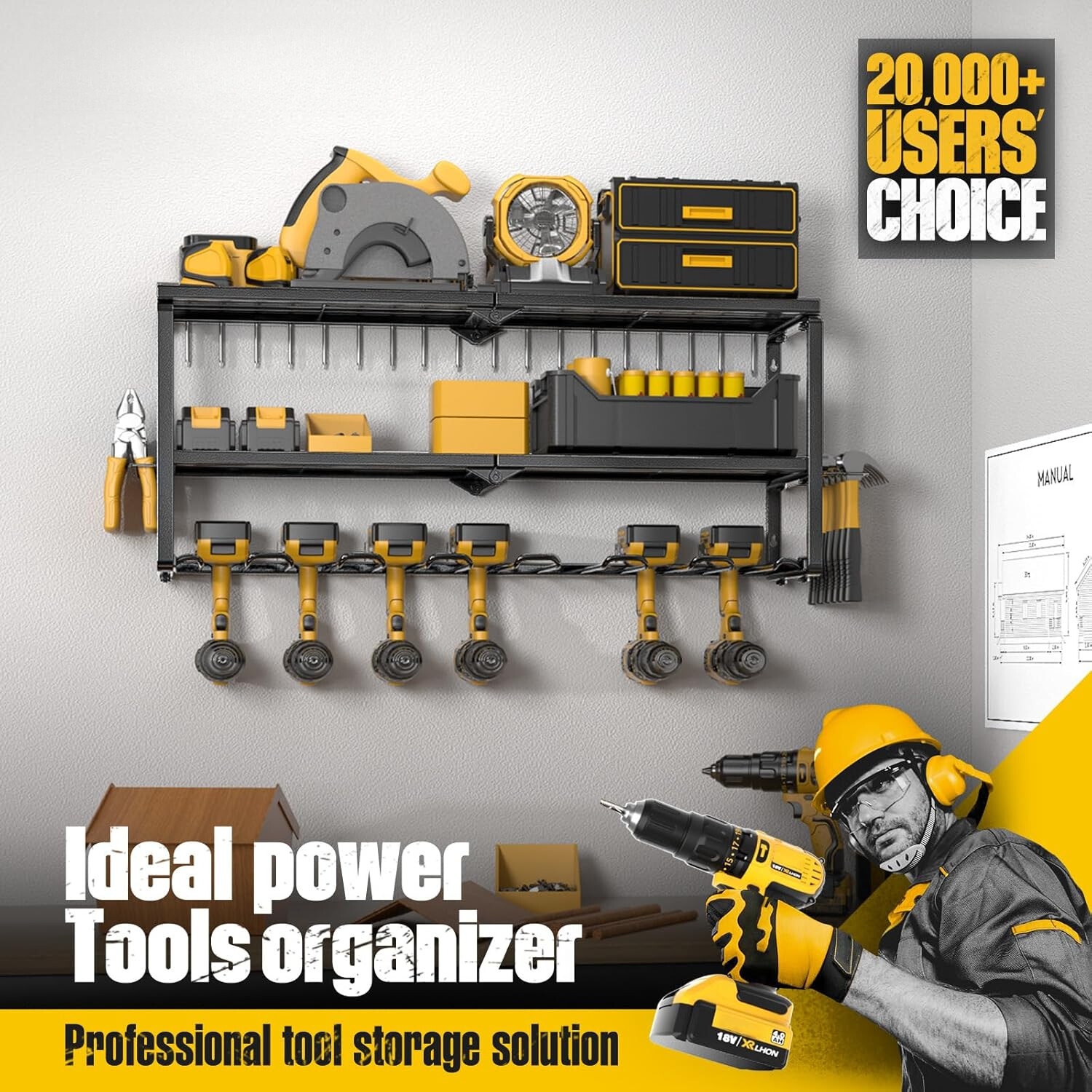 Power Tool Organizer withCharging Station Storage Rack,HeavyDuty MetalTool Racks