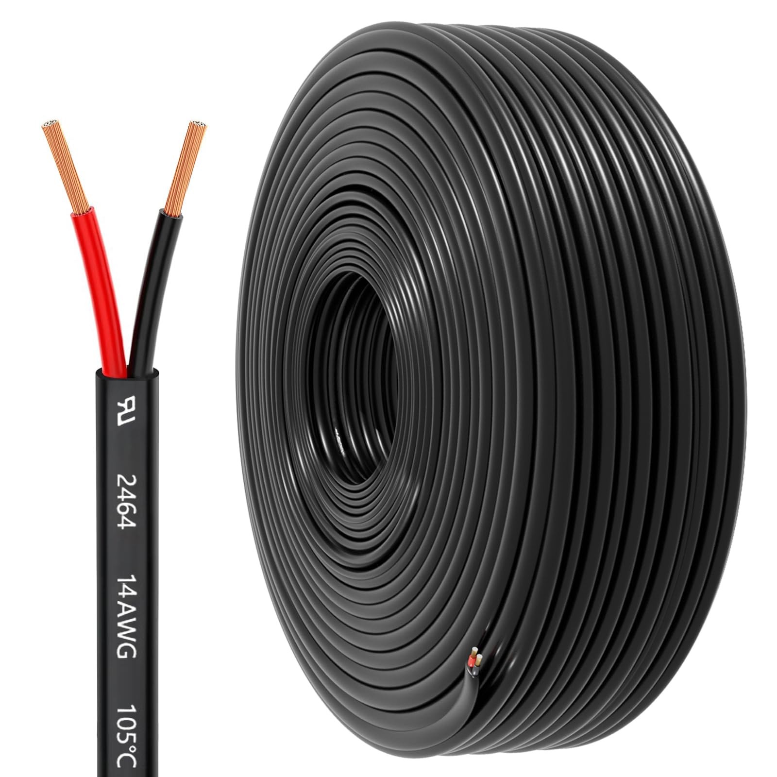 14 Gauge Wire 2 Conductor Electrical Wire, 14 AWG 2.08mm² 50FT, 14AWC