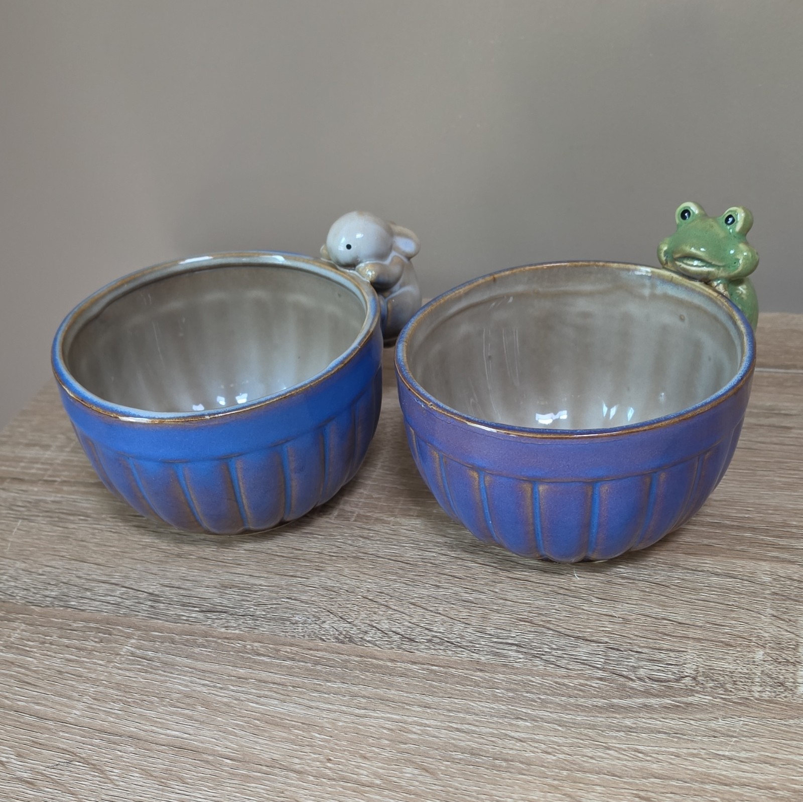 Tii Collections Ceramic Blue Glossy Decorative Frog Bunny Rim Planter/Bowl