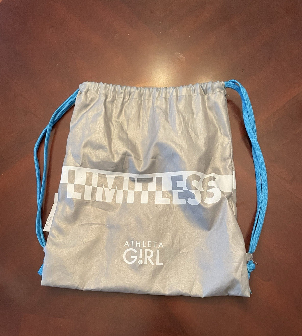 Athleta Girl Drawstring Carry Bag Limitless Silver Athletic Bag, Gym Bag, PE Bag