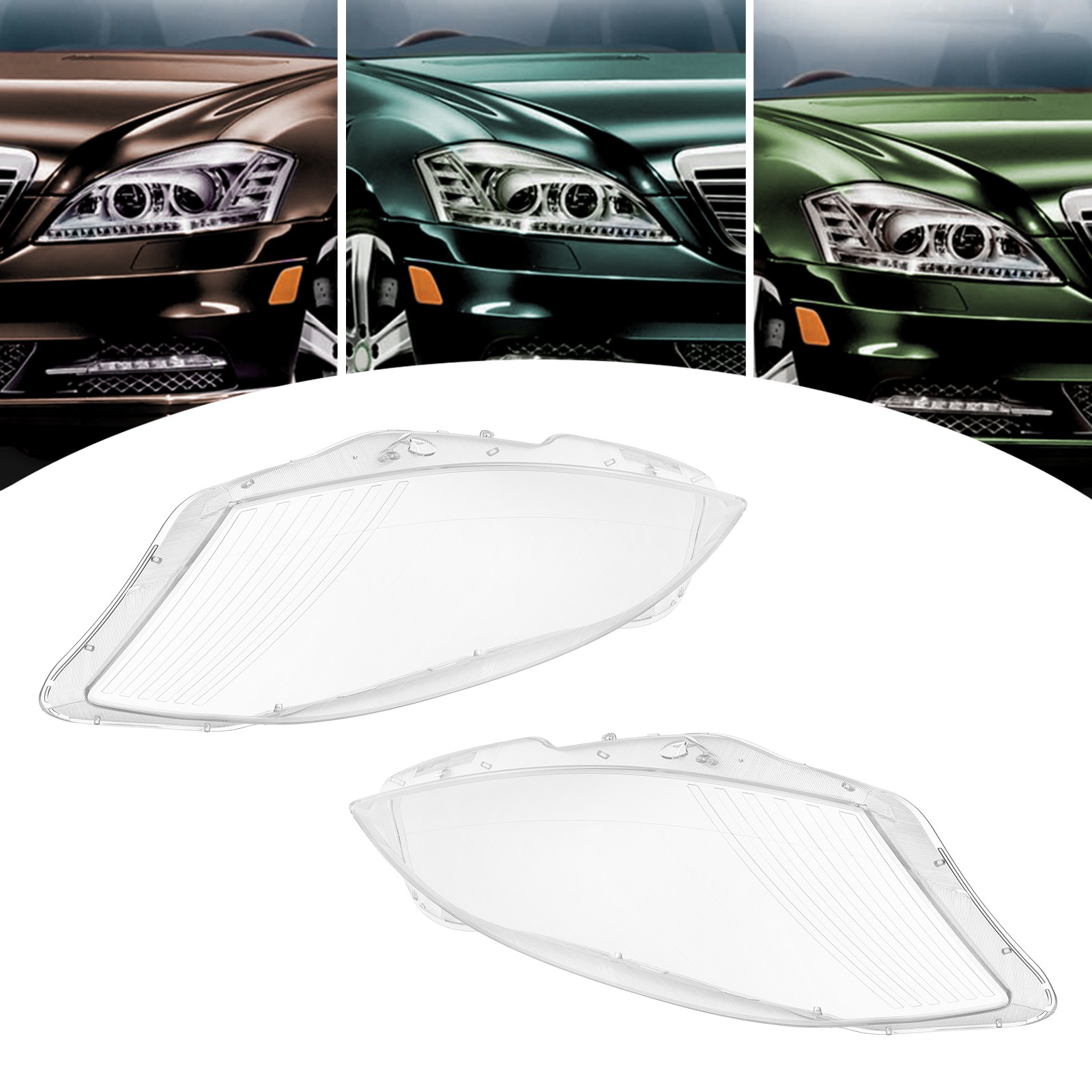 Pair For 2006-2009 Mercedes-Benz W221 S-Class Front Headlight Lens Covers Clear