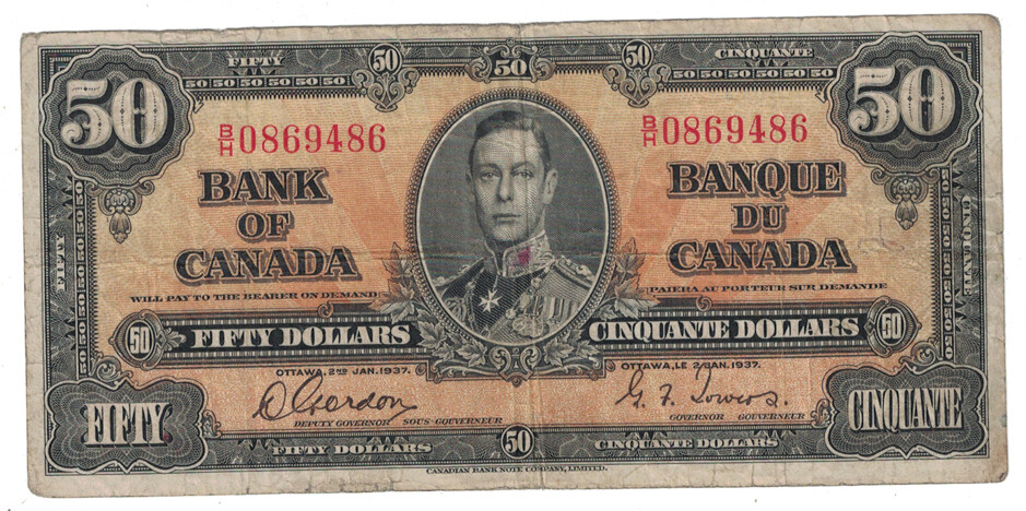 Bank of Canada - 2.1.1937 Fifty Dollars Banknote (P-63b)